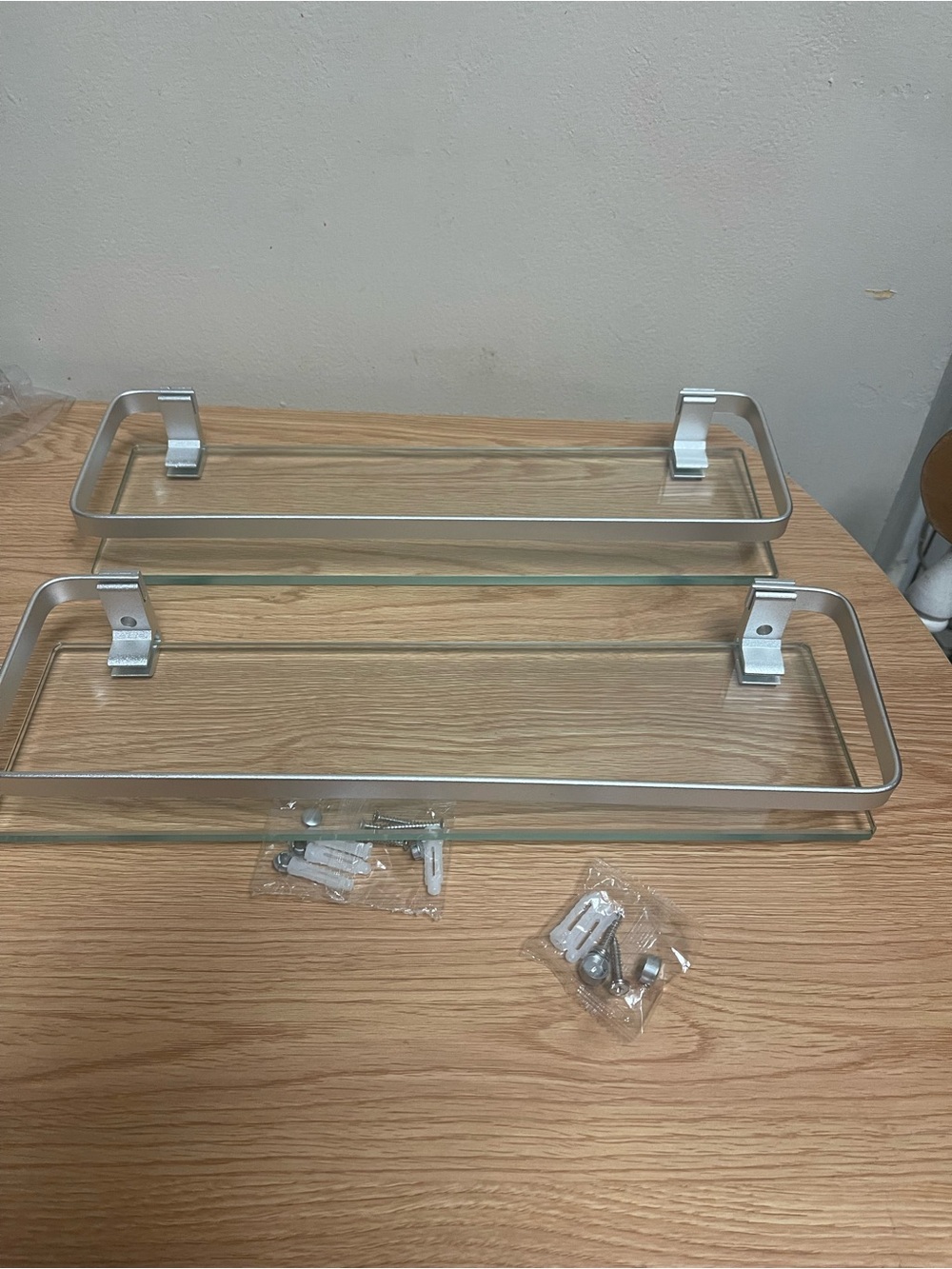 Amazon Silver Glass Double Wall Shelves